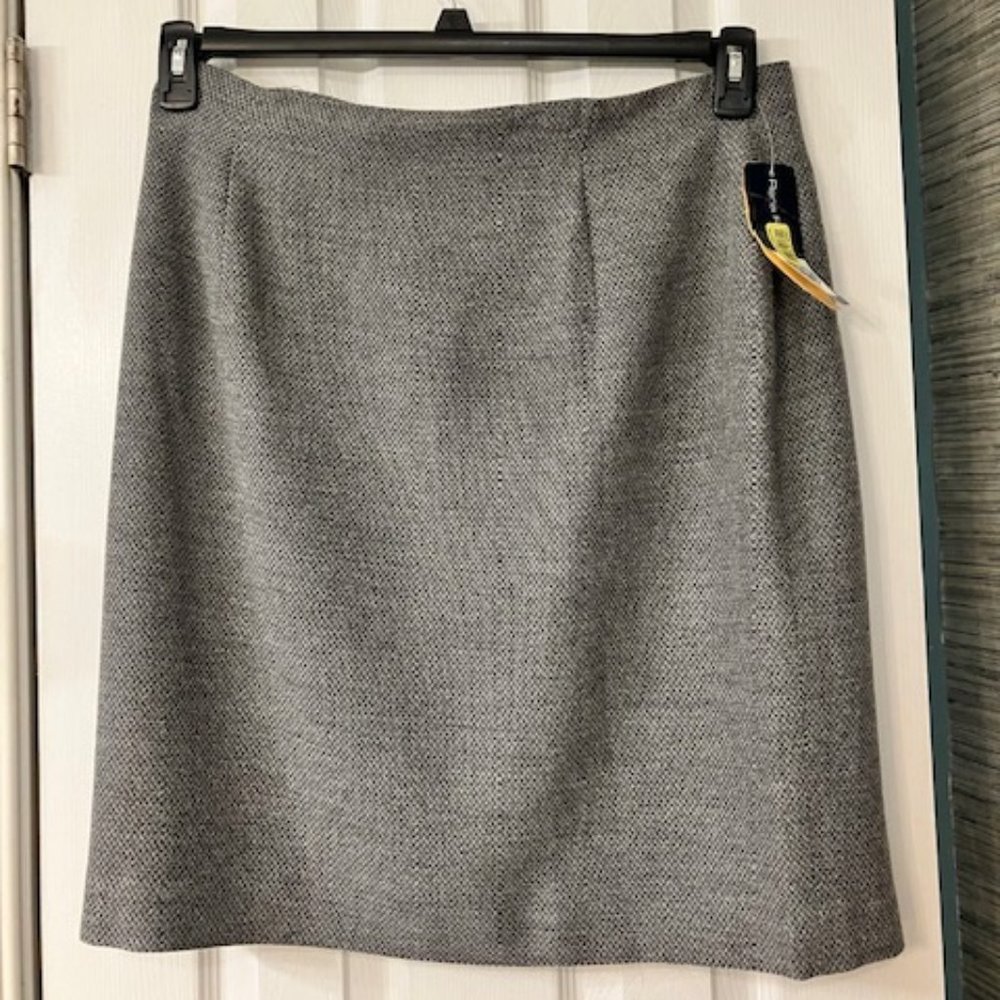 NWT!  RENA ROWAN - Size 16 - Gray & Black Tiny Herringbone Wool Blend Skirt -New
